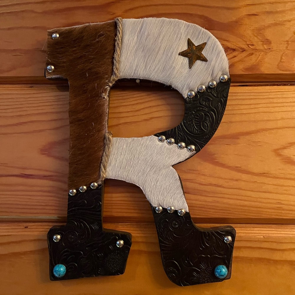 Western letter R wall decoration cowhide